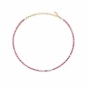 14K & 18K Gold East West Oval Cut Pink Sapphire & Diamond Necklace