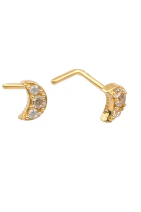 14K Solid Gold 20g Cz Crescent Half Moon Nose Stud Piercing