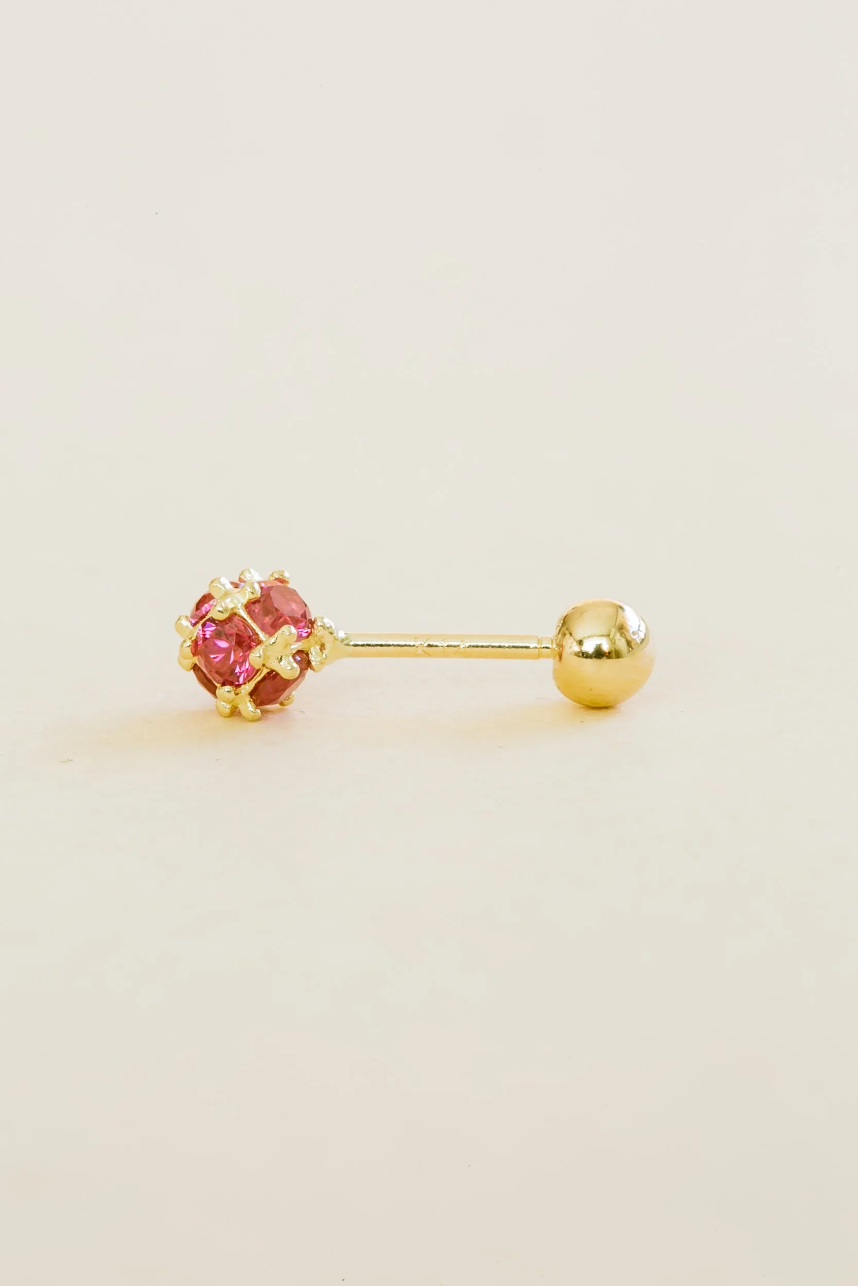 14k Solid Gold Big 6mm Cz Ball Round Barbell Ball Ear Post Stud Earring Piercing