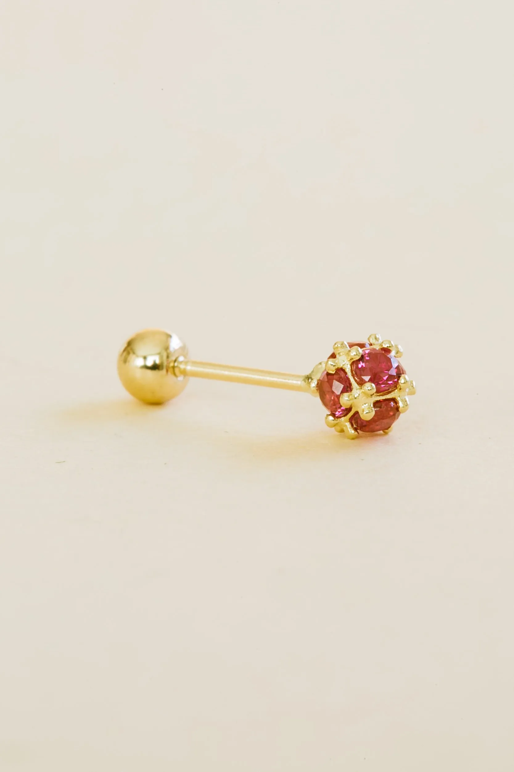 14k Solid Gold Big 6mm Cz Ball Round Barbell Ball Ear Post Stud Earring Piercing