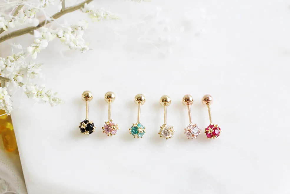 14k Solid Gold Big 6mm Cz Ball Round Barbell Ball Ear Post Stud Earring Piercing