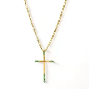 18K yellow gold solid figaro chain arch cross colombian emerald-227000