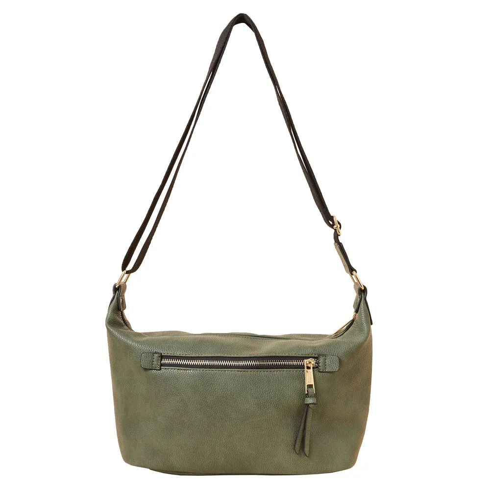 Accessorize London Women's Faux Leather Soft casual Khaki webbing Sling Bag