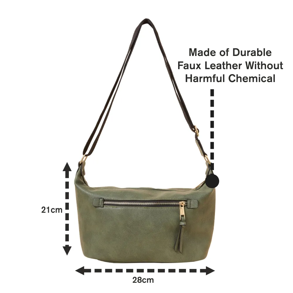 Accessorize London Women's Faux Leather Soft casual Khaki webbing Sling Bag