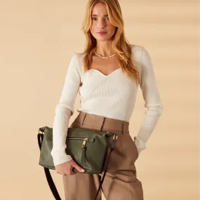 Accessorize London Women's Faux Leather Soft casual Khaki webbing Sling Bag