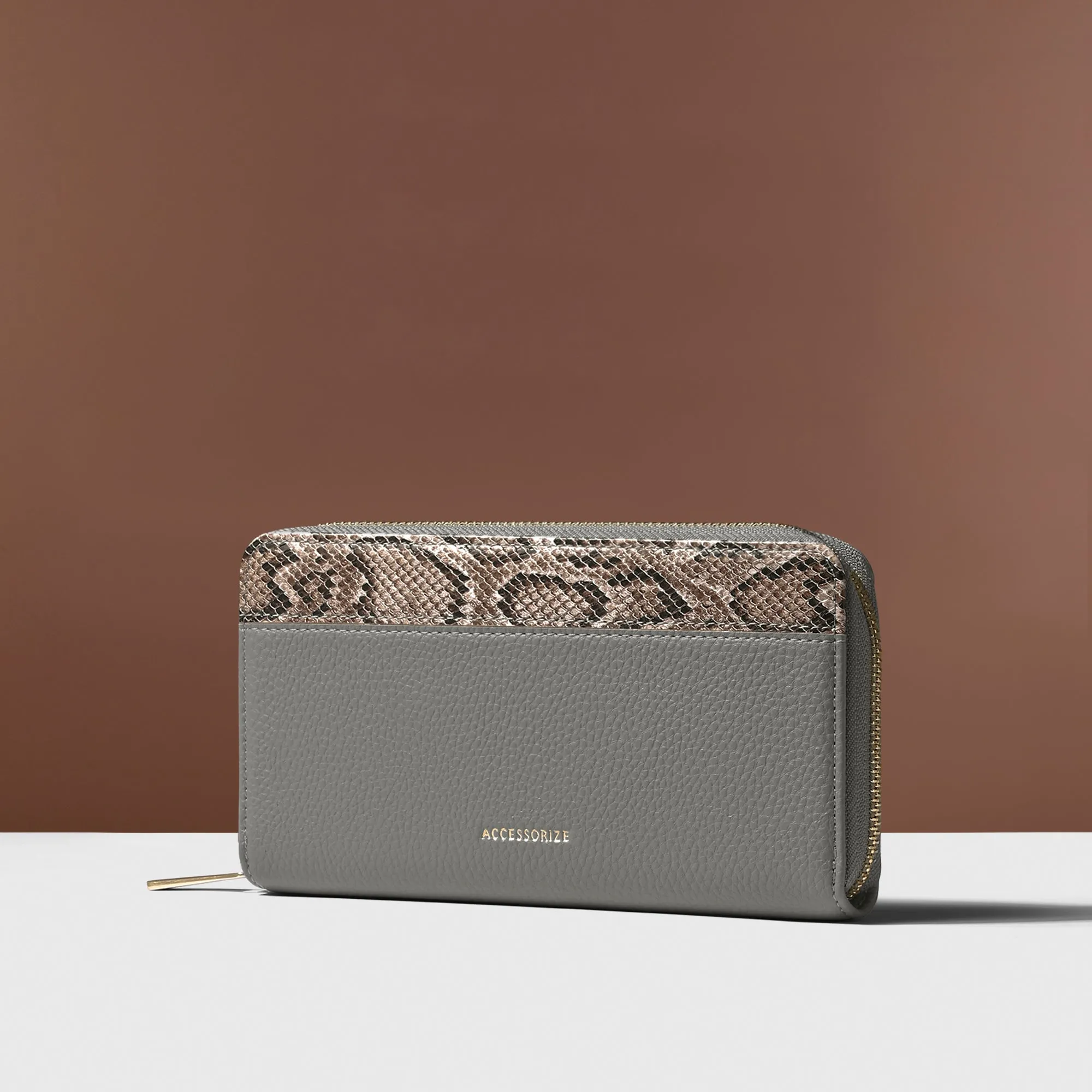 Accessorize London Women's Grey Contrast Snake Print Wallet