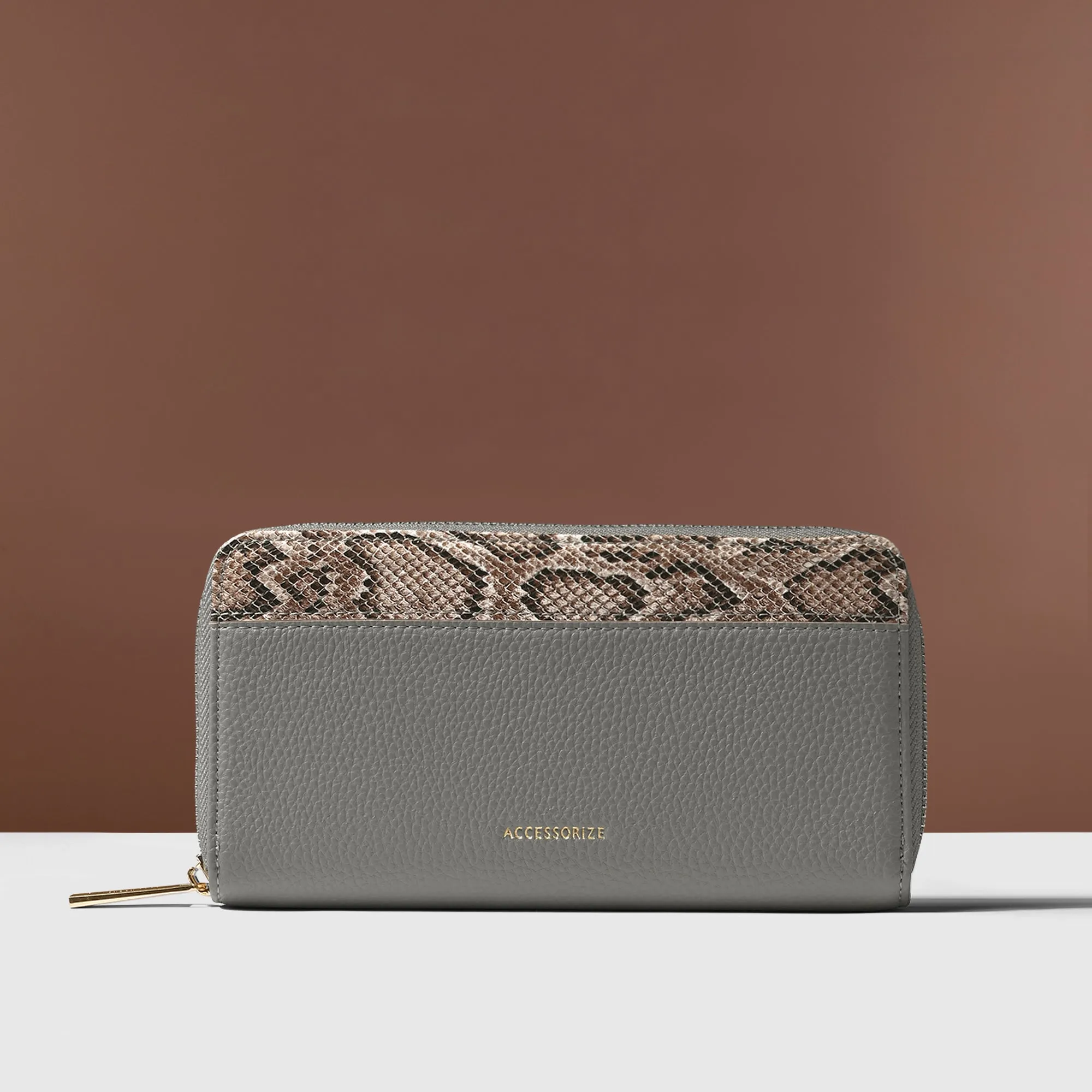 Accessorize London Women's Grey Contrast Snake Print Wallet