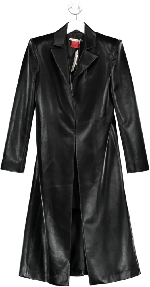 Alice   Olivia Black Mya Vegan Leather Long Blazer UK 6