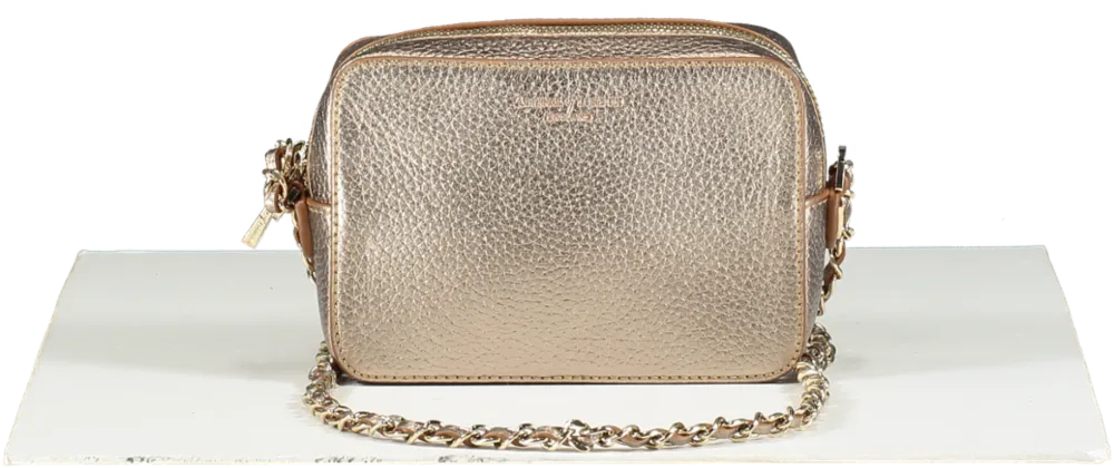 Aspinal Of London Metallic Bronze Pebbled Leather Mini Camera Bag