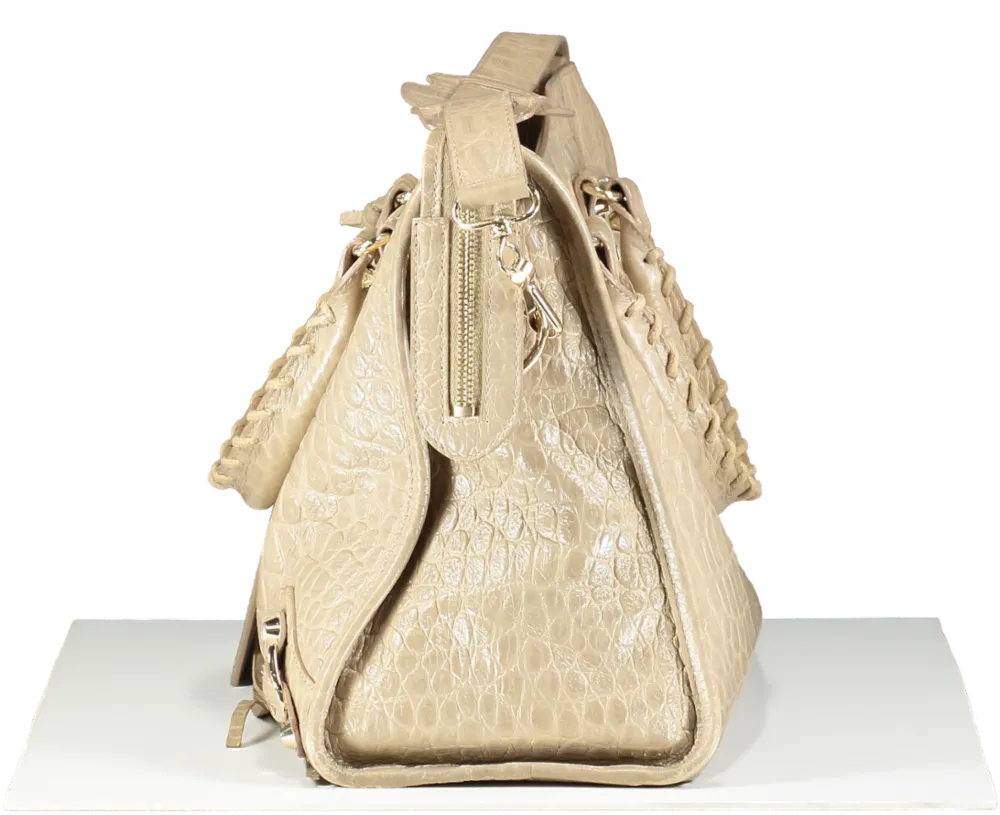 Balenciaga Beige Latte Croc Embossed Leather City Bag