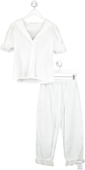 bamford White Scallop Edge Pyjama Set UK S