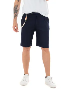 Bermuda Pantaloncino Uomo Corto Lino Bottone Allungato Blu GIOSAL-PC1756A