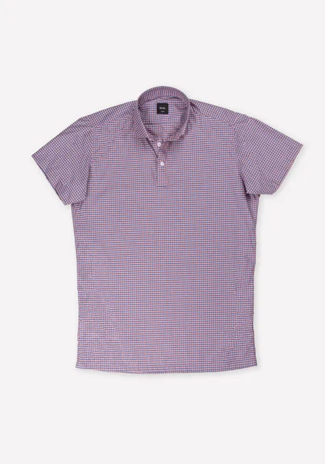 Blue Pink Gingham Checkered Performance Stretch Half Sleeves Shirt - Wrinkle Free