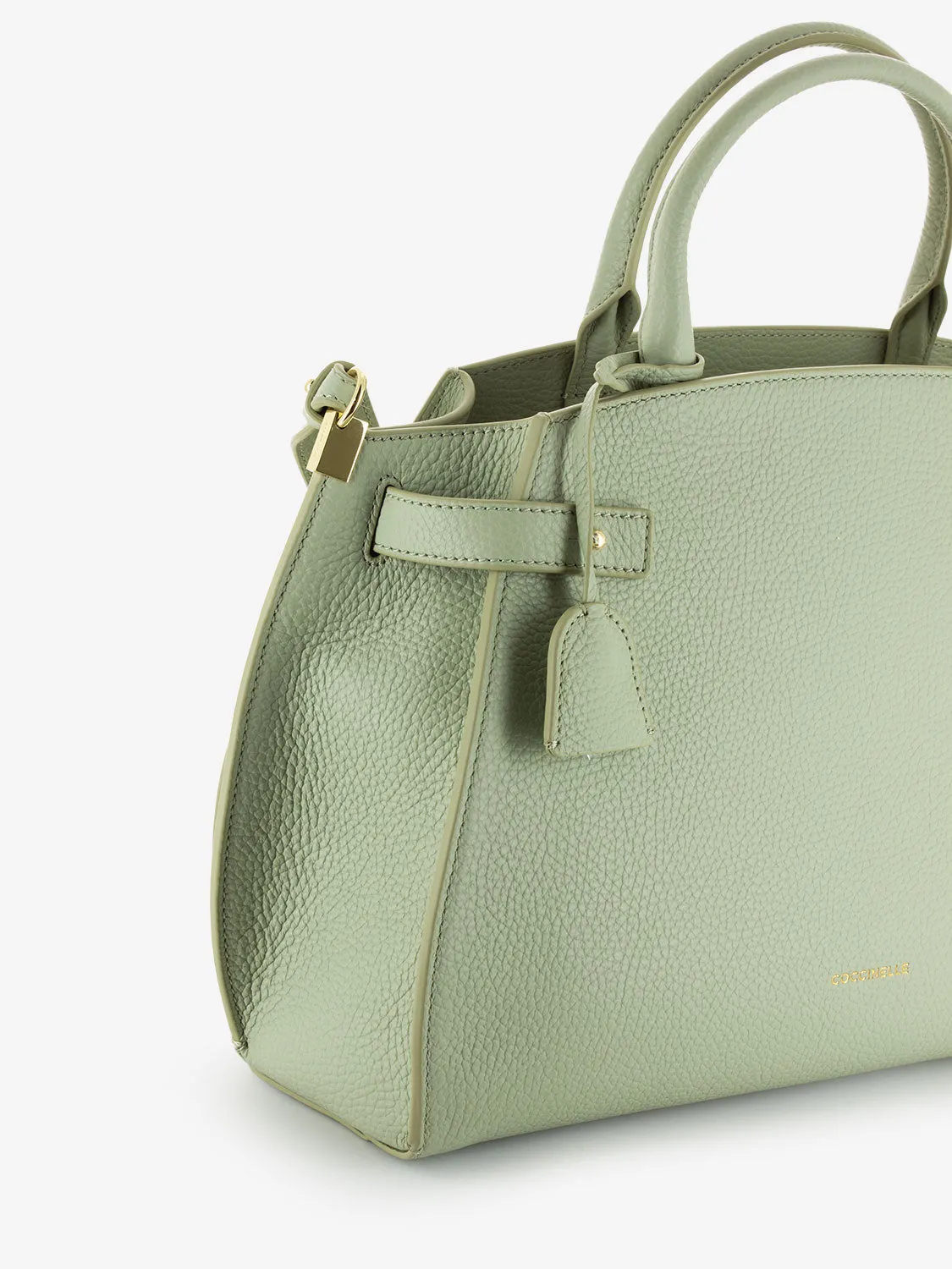 Borsa a mano in pelle grained celadon green