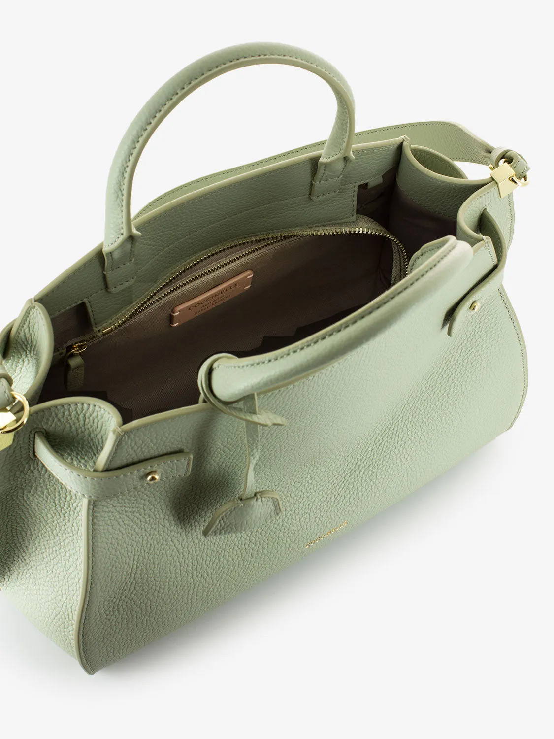 Borsa a mano in pelle grained celadon green