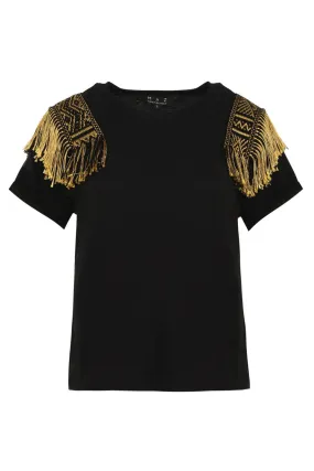 CHUMBRE FRINGES T-SHIRT IN BLACK / BLACK GOLD SHOULDERS