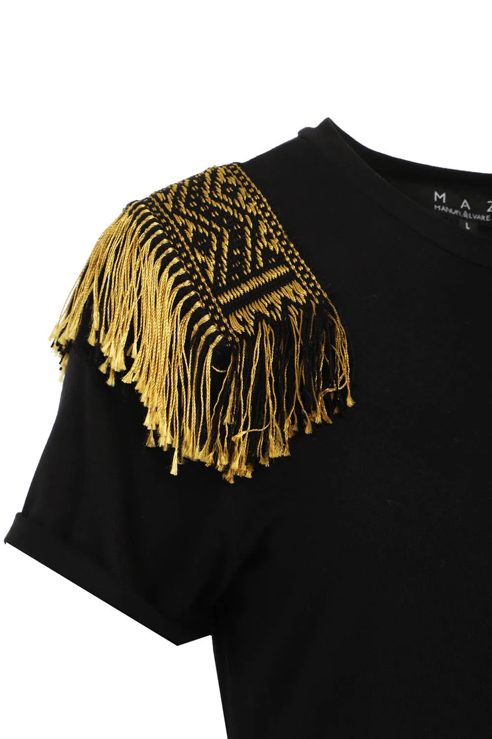 CHUMBRE FRINGES T-SHIRT IN BLACK / BLACK GOLD SHOULDERS