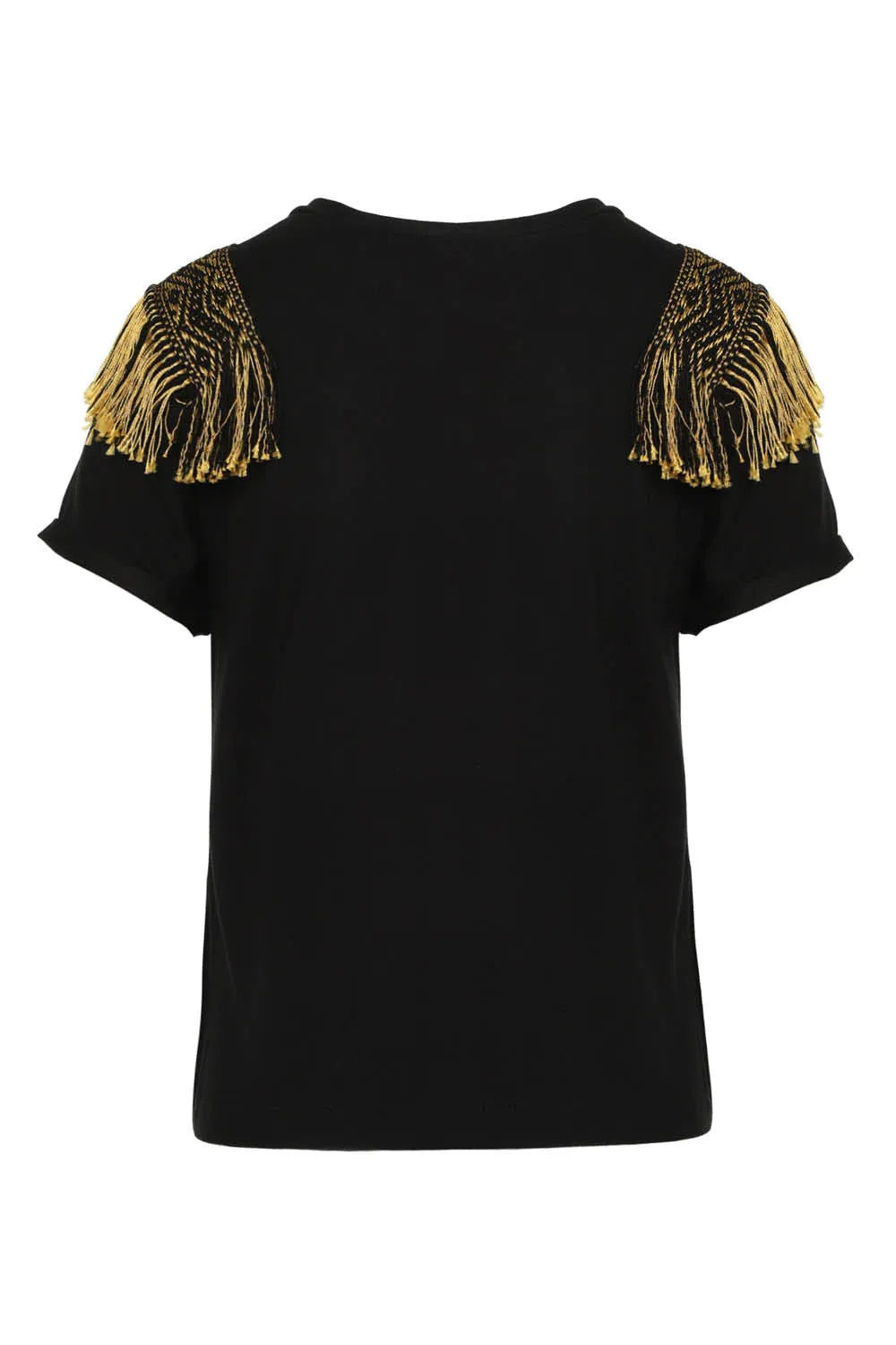 CHUMBRE FRINGES T-SHIRT IN BLACK / BLACK GOLD SHOULDERS