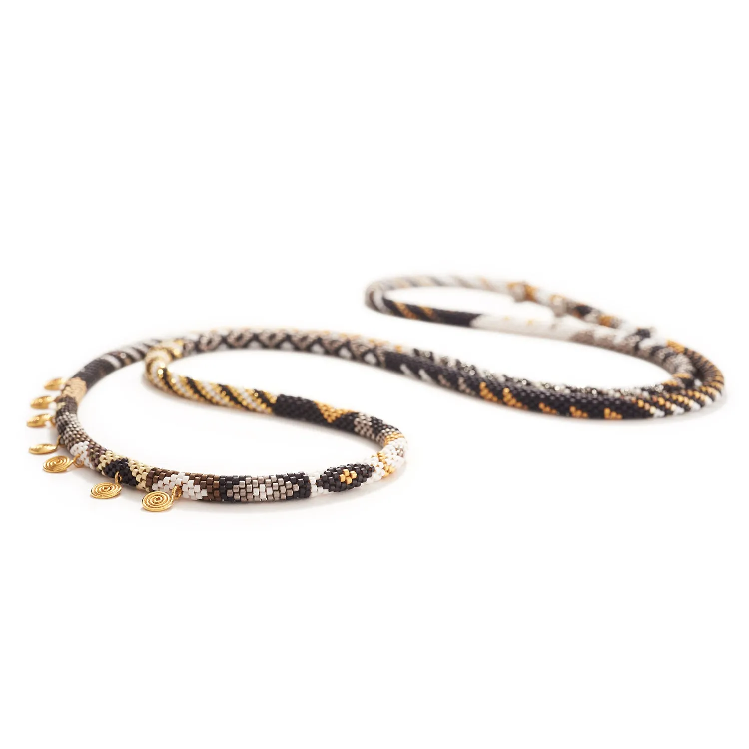 Contrasted Pattern Necklace with Pavé Diamond, Silver, & Gold