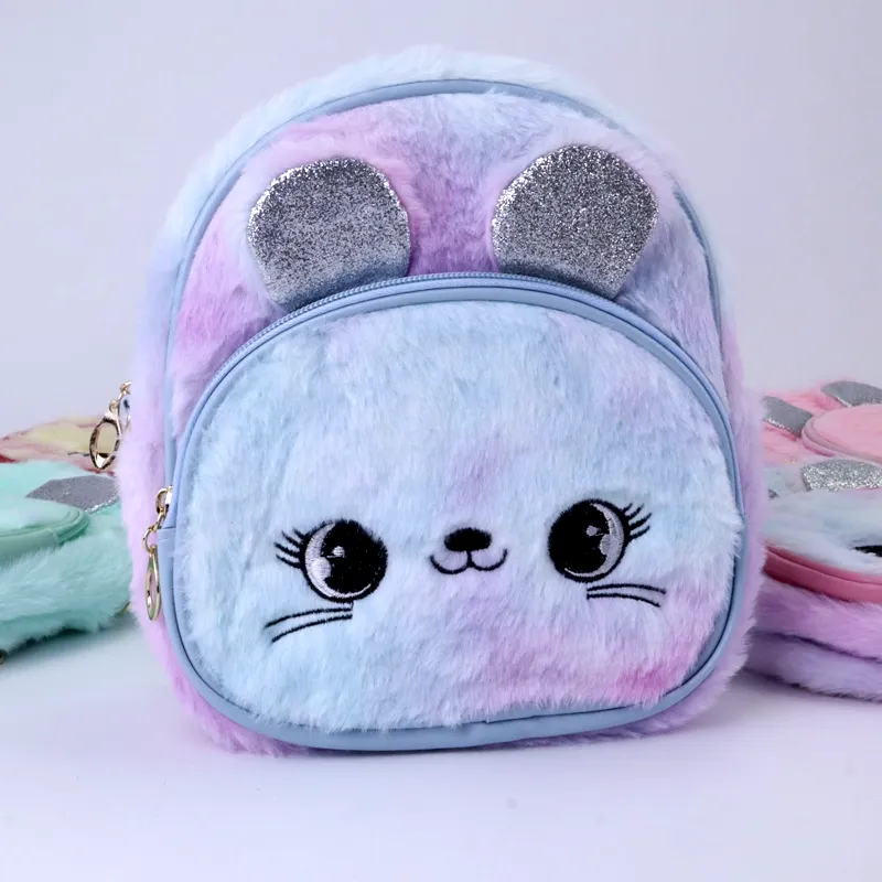 Cute LED Fluffy Kitty Cat Plush Backpack for Kindergarten