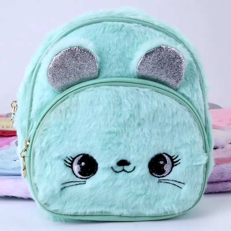 Cute LED Fluffy Kitty Cat Plush Backpack for Kindergarten