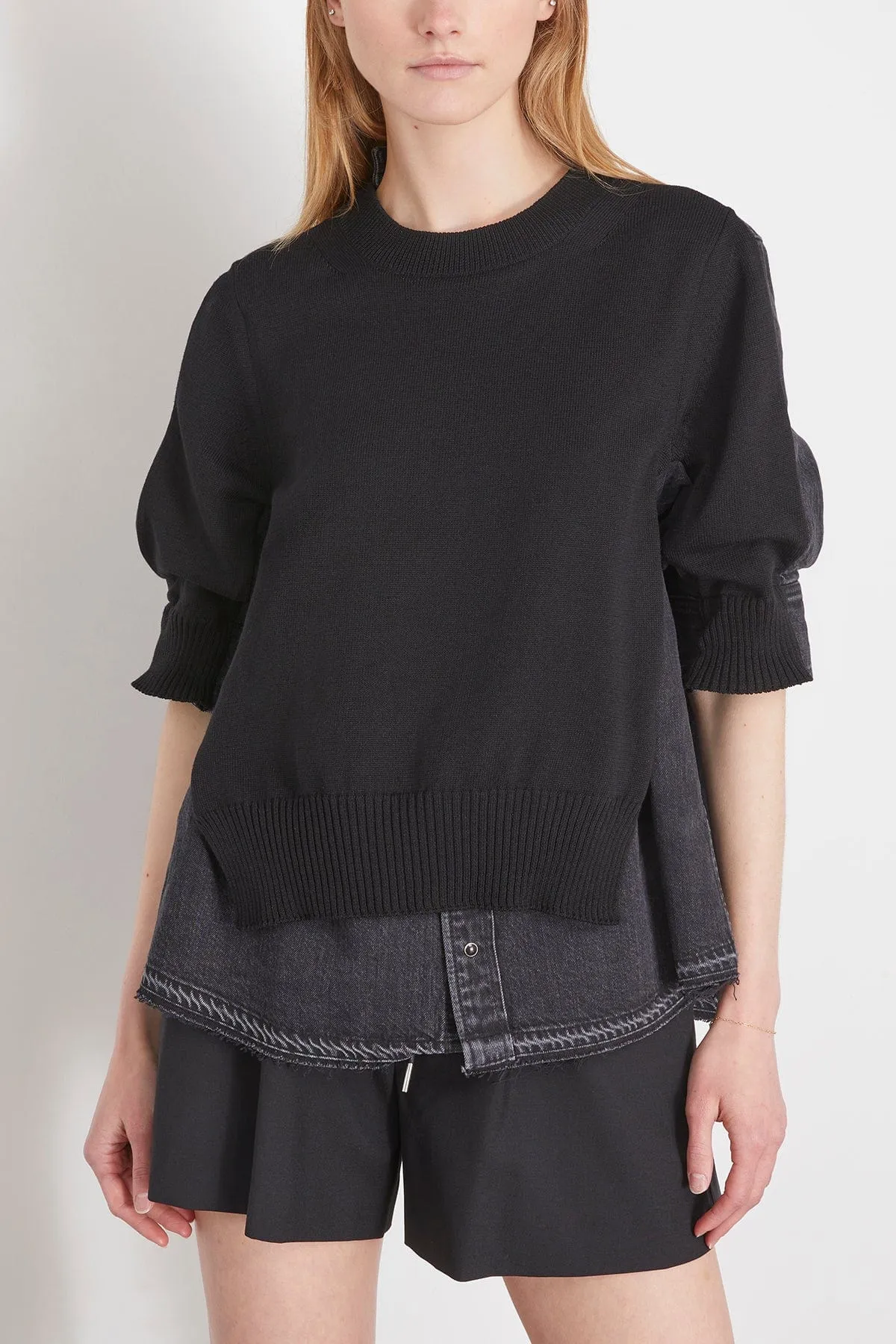 Denim x Knit Pullover in Black