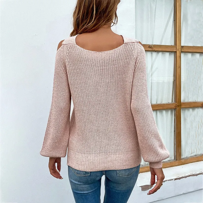 DressBetty - Casual Pullover Criss-Cross Neck Sweater