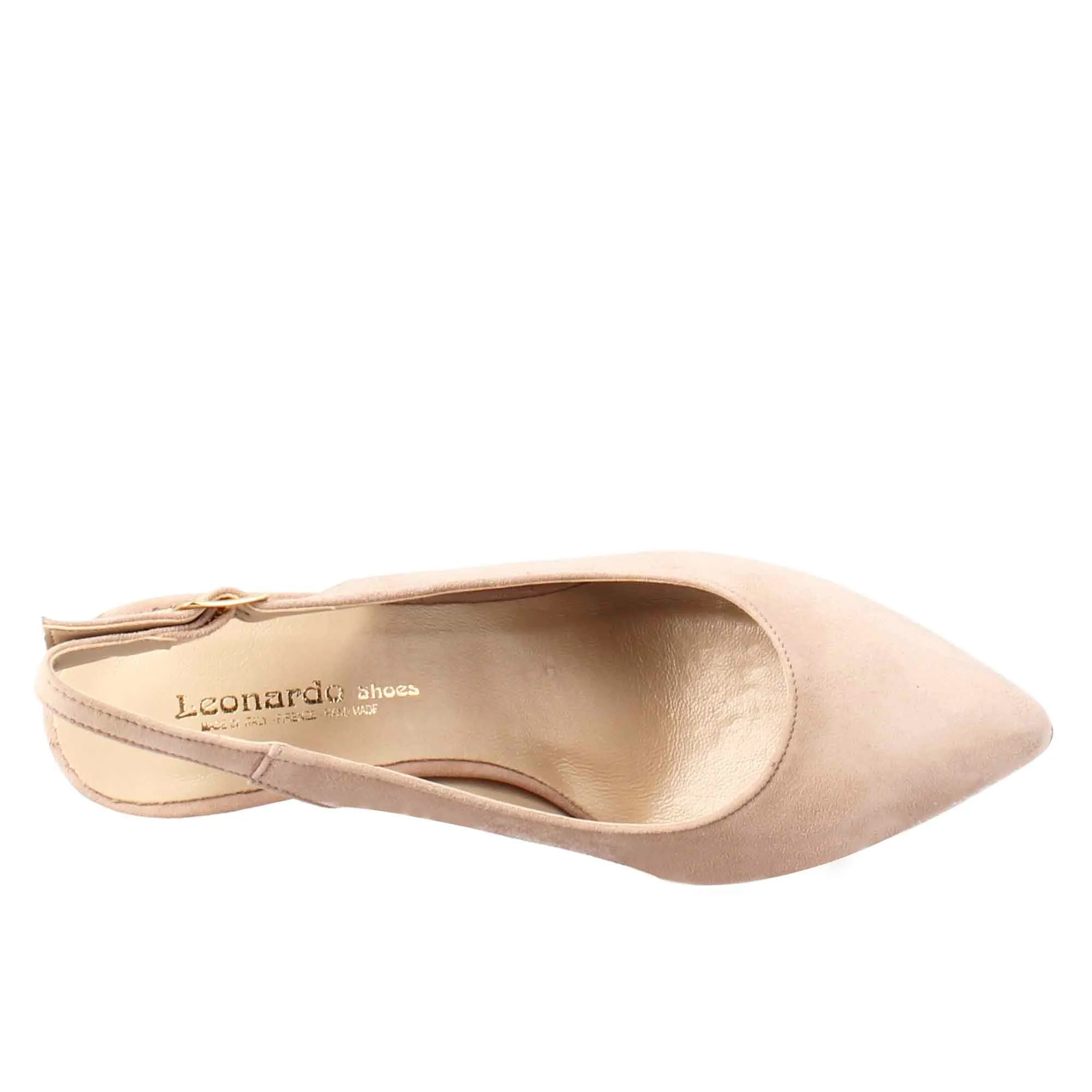 Décolleté slingback con tacco alto da donna in camoscio nude fatte a mano