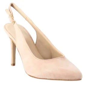 Décolleté slingback con tacco alto da donna in camoscio nude fatte a mano