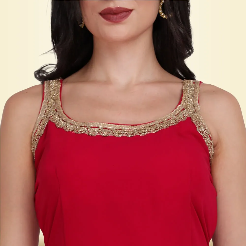 Elegant Garara Set with Gold Accent - Deep Red