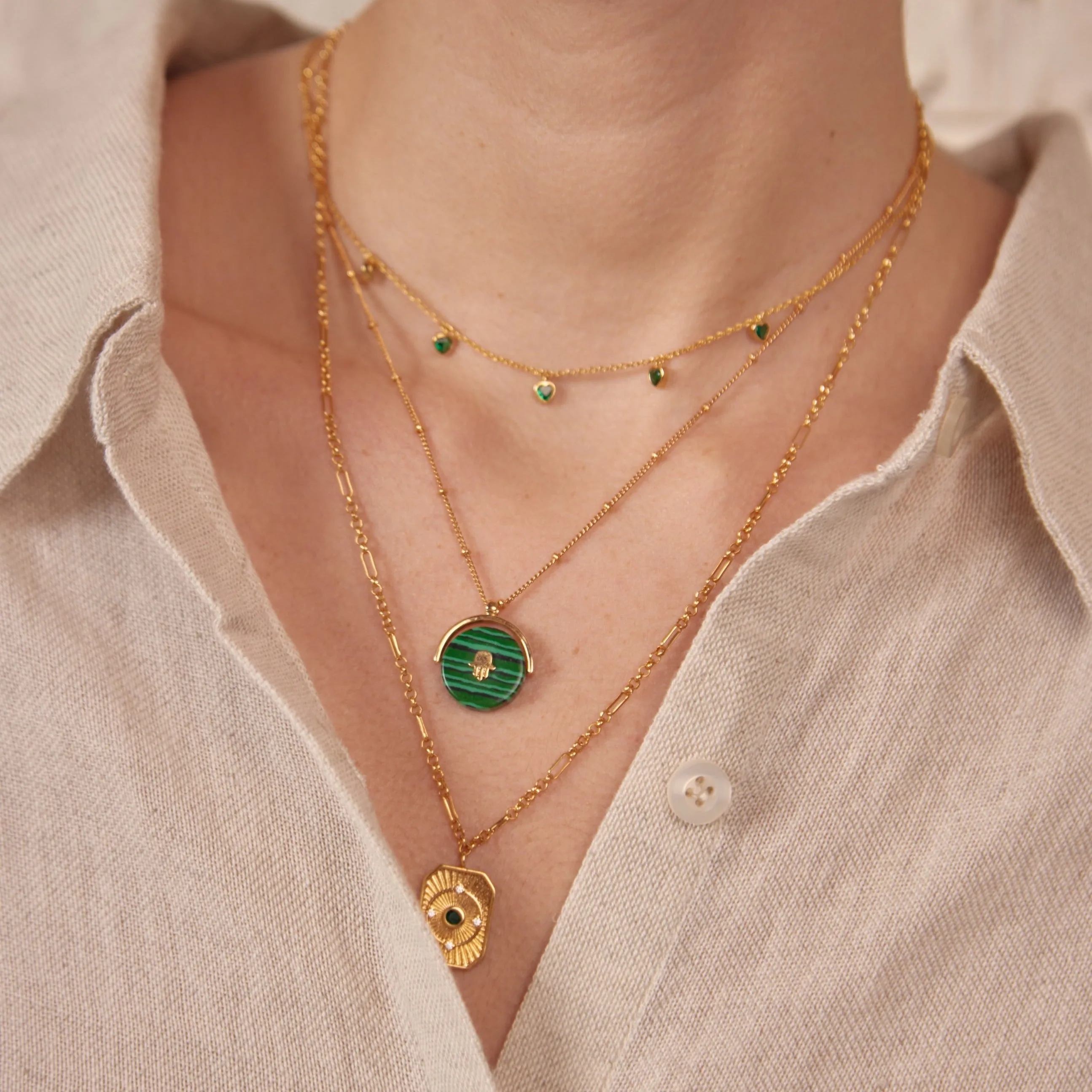 Emerald Heart Multi Drop Necklace