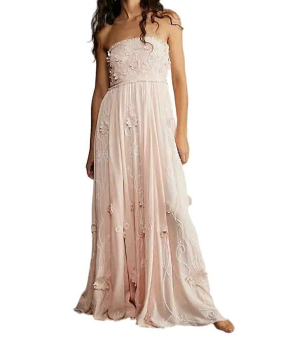 Free People peach Rosa Lace Embellished Maxi Dress UK L