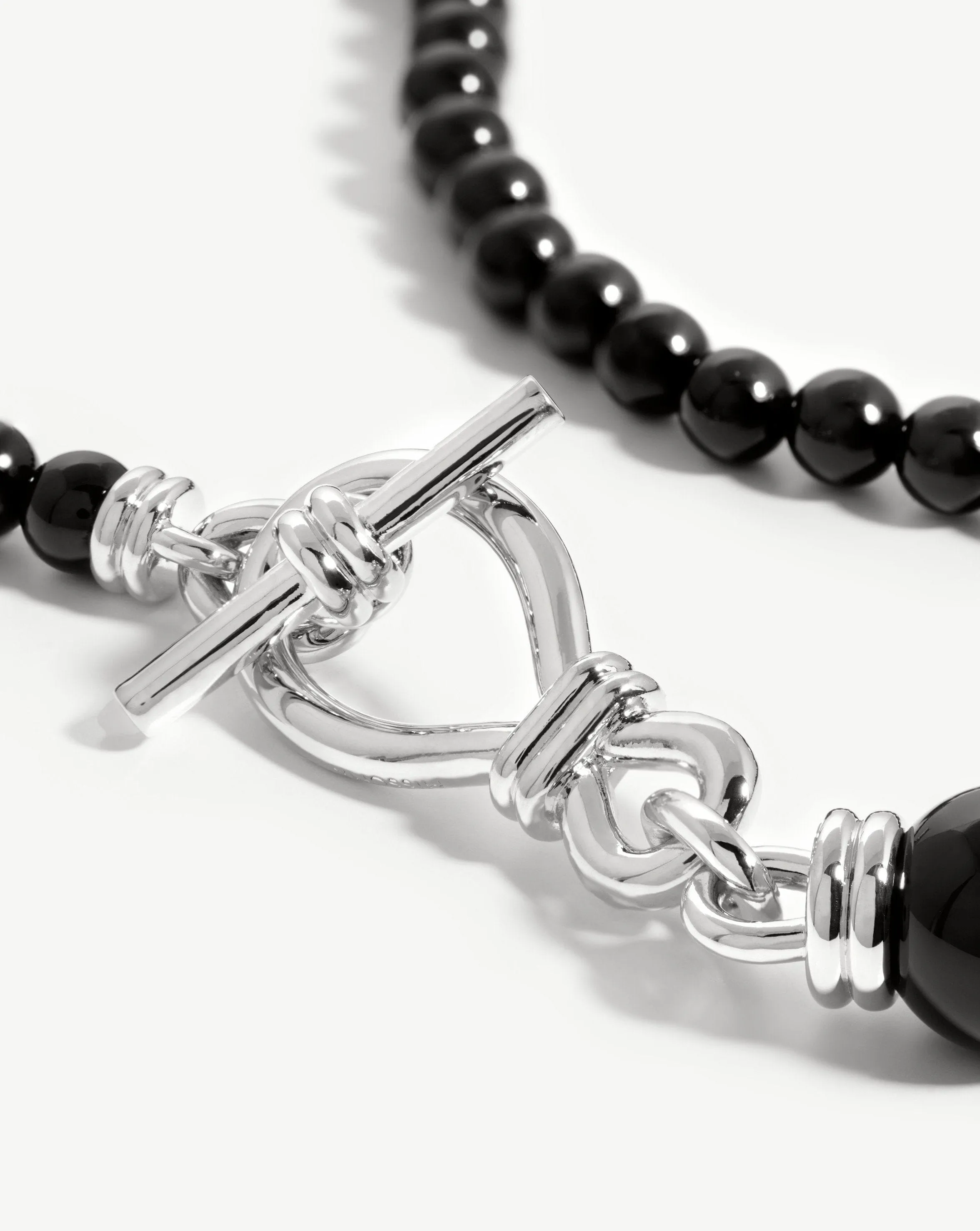 Graduated Sphere T-Bar Necklace | Silver Plated/Black Onyx