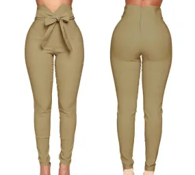 High Waist Bowknot Long Slim Skinny Pants Bandage Elastic Pencil