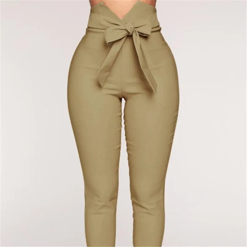 High Waist Bowknot Long Slim Skinny Pants Bandage Elastic Pencil