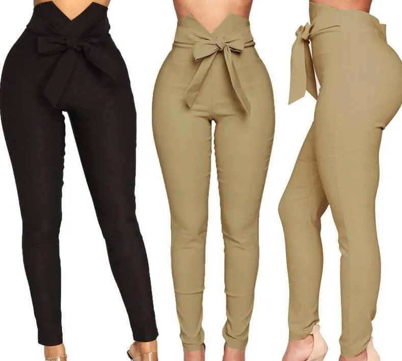 High Waist Bowknot Long Slim Skinny Pants Bandage Elastic Pencil