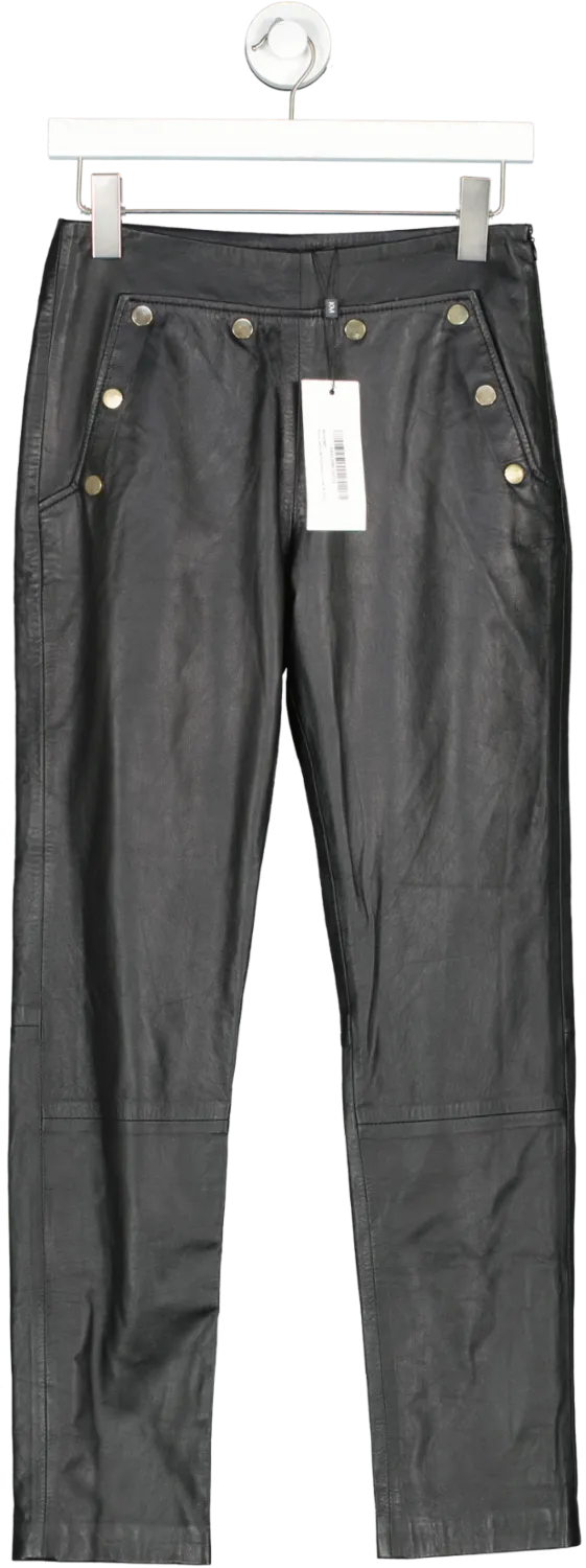 Karen Millen Black Leather Button Detail Trouser UK 4