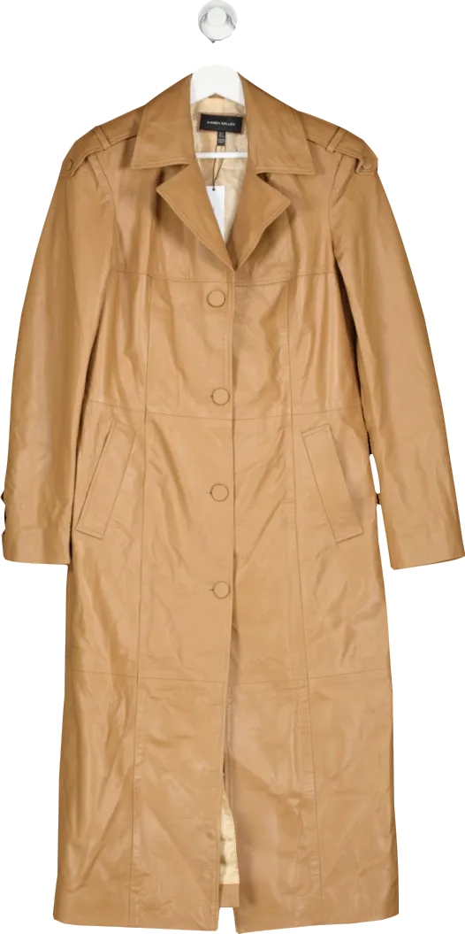 Karen Millen Brown Leather Tailored Midaxi Trench Coat UK 6