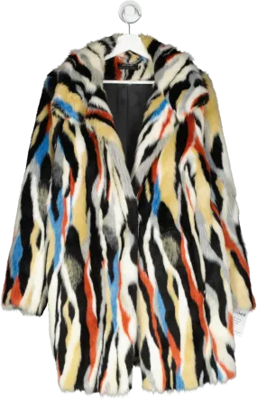 Karen Millen Multicoloured Faux Fur Coat UK 10