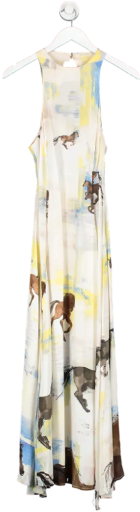 Karen Millen White Scenic Stallion Viscose Crepe Woven Maxi Dress UK 8