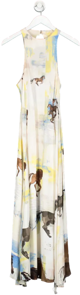 Karen Millen White Scenic Stallion Viscose Crepe Woven Maxi Dress UK 8