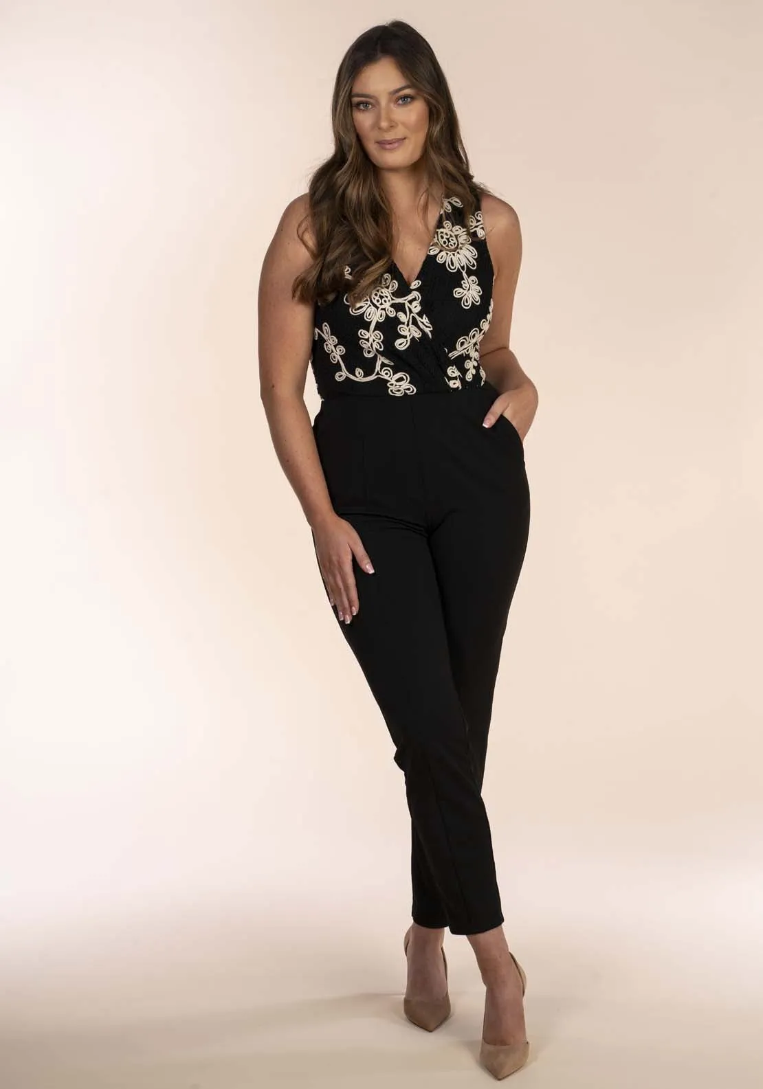 Lace Yoke Jumpsuit - Black