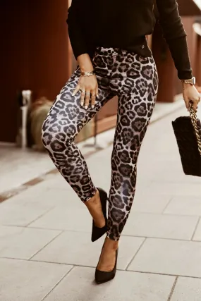 Leggings in jersey con motivo stampato leopardato e fascia elastica