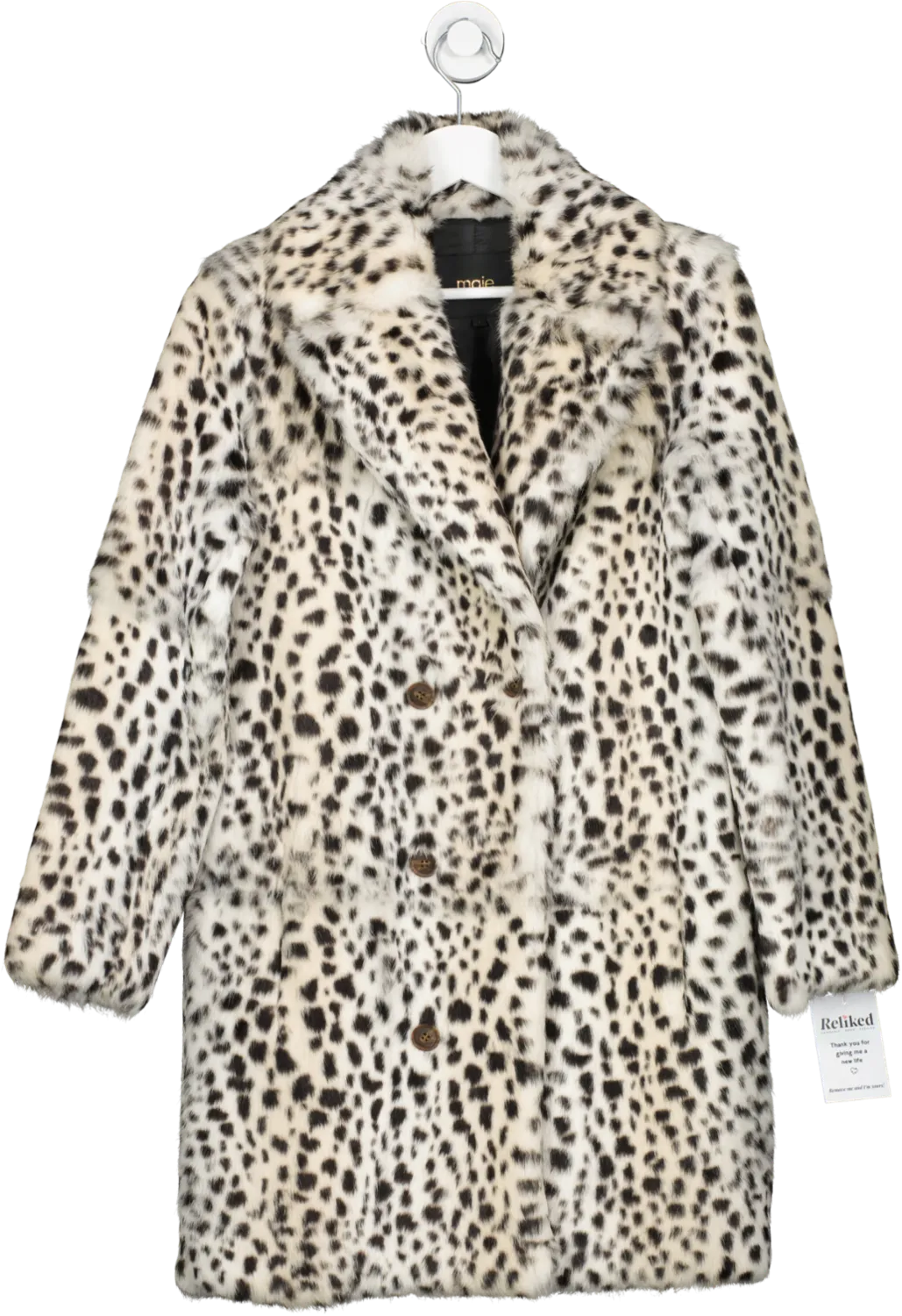 Maje Beige Black & White Rabbit Fur Animal Print Coat UK XS