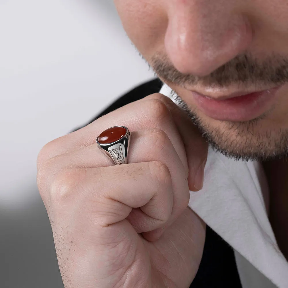 Men's Diamond Signet Ring with Vintage Engraving in Solid Silver