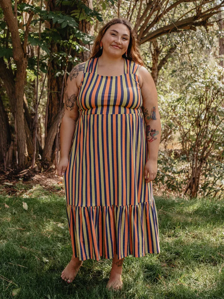 Opal Plus Size Dress - Navy Chartreuse Stripe