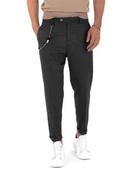 Pantaloni Uomo Lungo Tasca America Classico Viscosa Grigio Scuro Melangiato Casual GIOSAL-P5741A