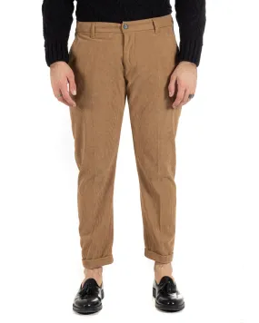 Pantaloni Uomo Tasca America Classico Velluto Costine Camel Casual GIOSAL-P6001A