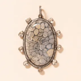 Pave and Polki Diamond Pendant with Coral Center