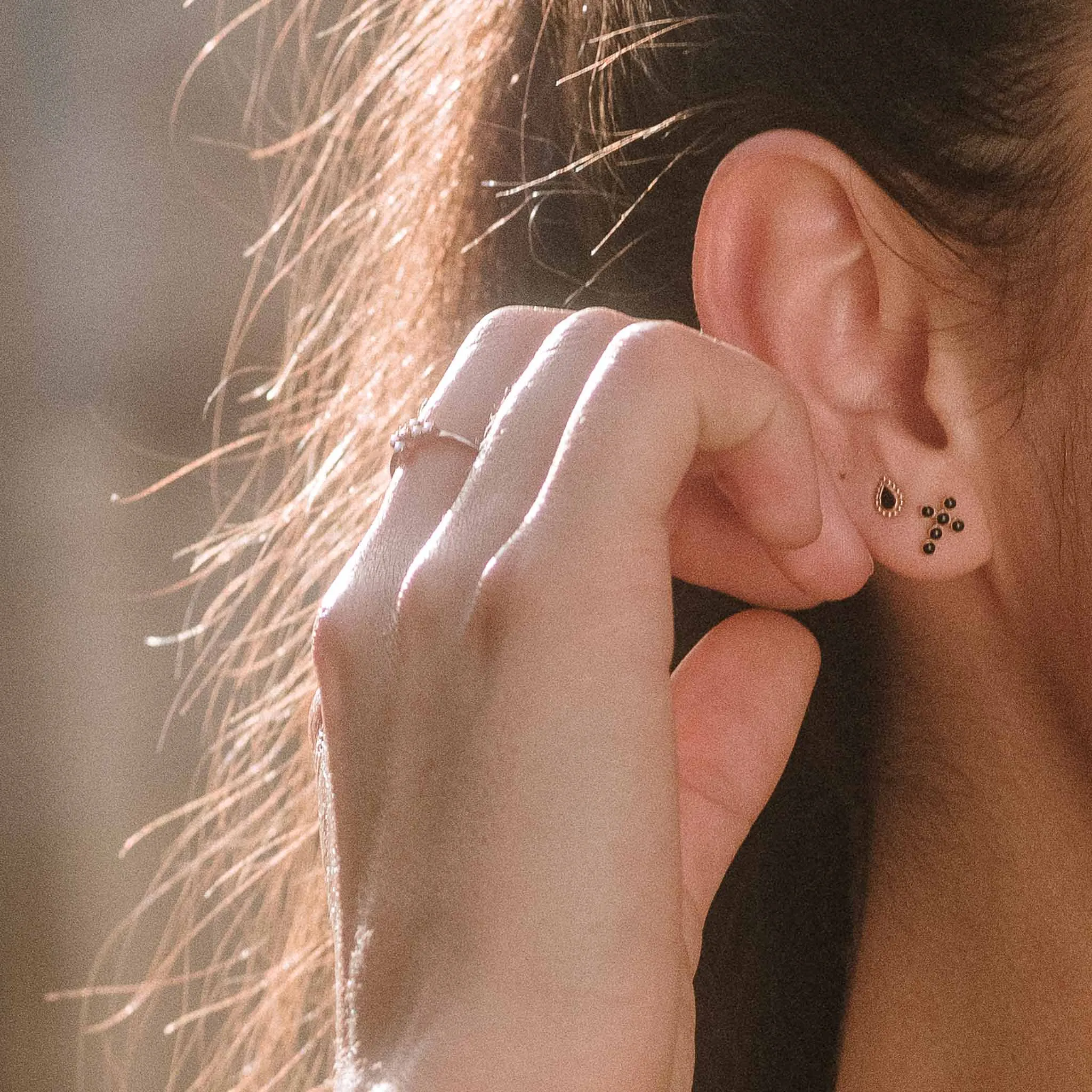 Pearled Cross Earrings, Black, Rose Gold